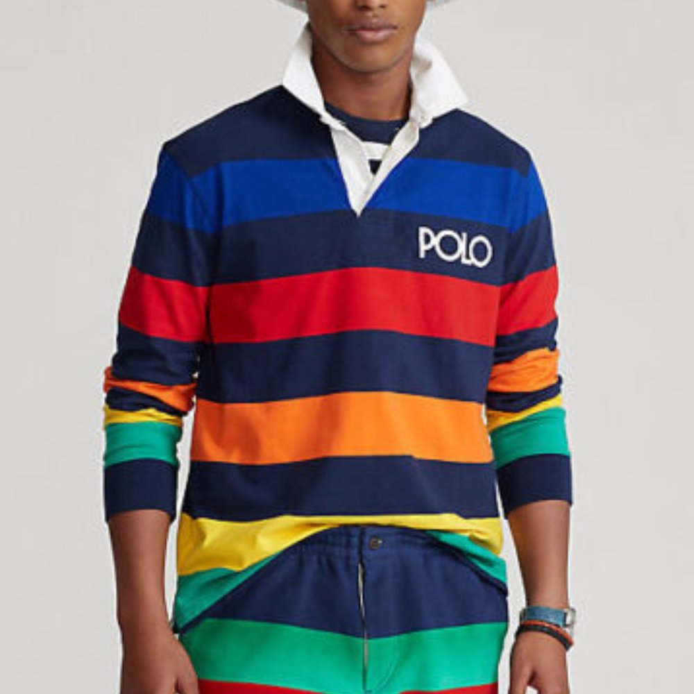 Polo Ralph Lauren Classic Fit Rainbow Striped Jersey Rugby Shirt Men's XL